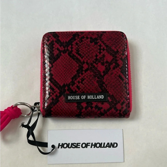 House Of Holland Red And Black Animal Snake Purse Zip Around Wallet NWT - Picture 5 of 9
